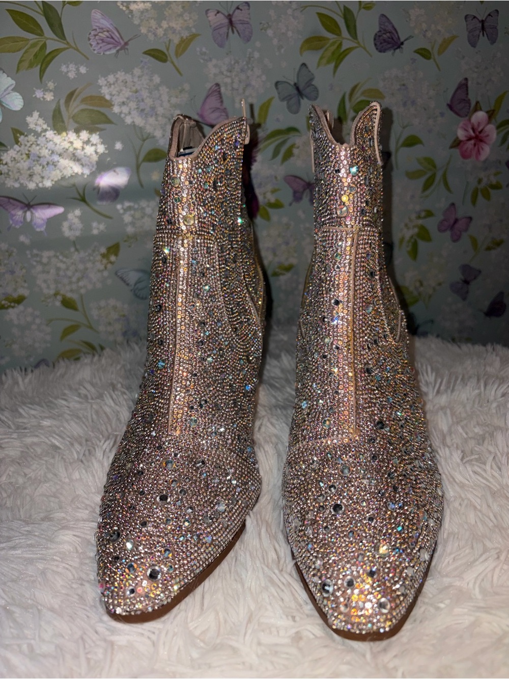 Rhinestone-Embellished Western-style Ankle Boots